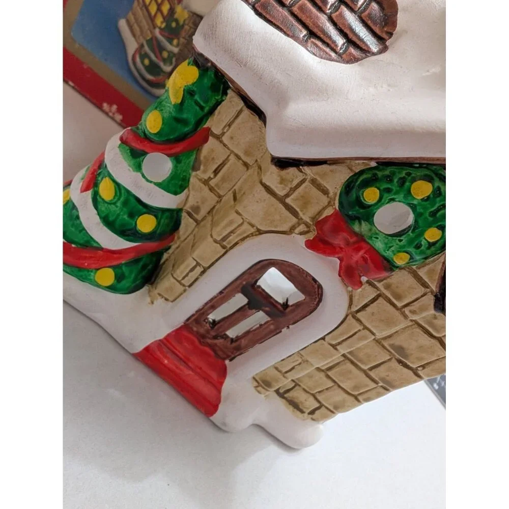 Russ‎ Berrie Snow House Votive Candle Holder w/ box 1980s Holiday Christmas vtg